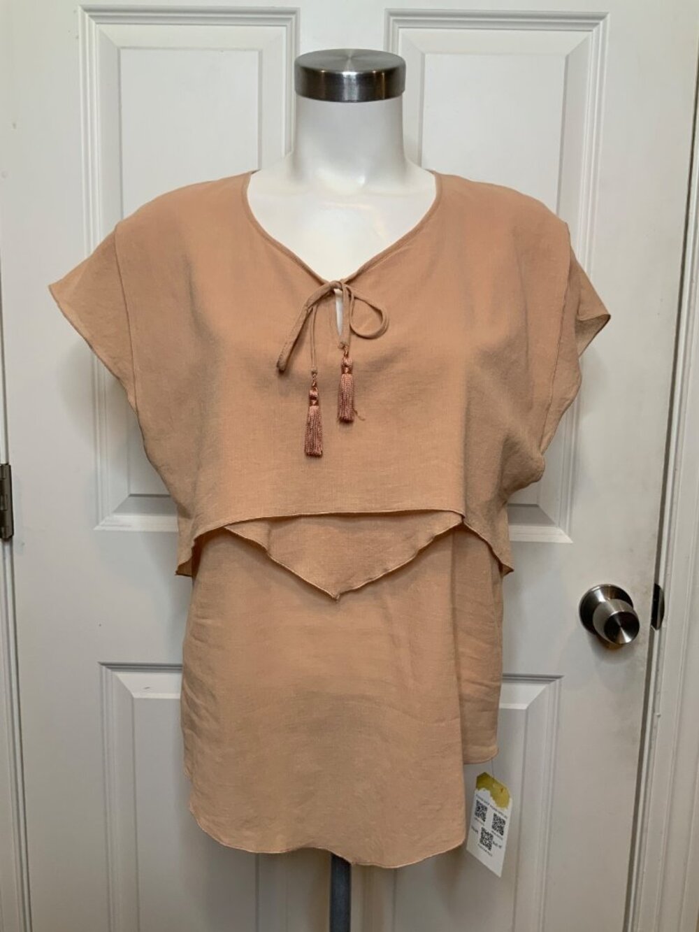 See By Chloe Nude Peach Crepe Tie-Neck Top, Size 8 | 44